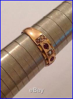 Antique Victorian 15ct Gold Ruby & Seed Pearl Set Ring Birmingham 1898