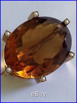 Antique Victorian 15ct Gold Scottish Natural Citrine & Seed Pearl Set Brooch