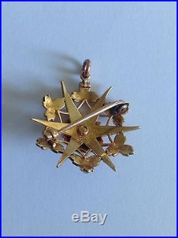 Antique Victorian 15ct Gold & Seed Pearl Set Floral Star Pendant / Brooch