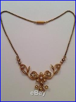 Antique Victorian 15ct Gold & Seed Pearl Set Necklet