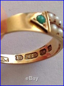 Antique Victorian 15ct Gold Seed Pearl & Turquoise Set Ring