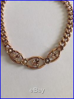 Antique Victorian 15ct Rose Gold & Seed Pearl Set CURBLINK Bracelet