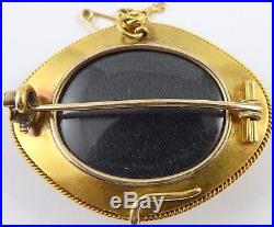 Antique Victorian 15ct yellow gold onyx and seed pearl set mourning brooch 22.3g