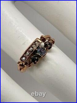 Antique Victorian 1860s. 65ct Natural Alexandrite Pearl 14k Yellow Gold Ring Set