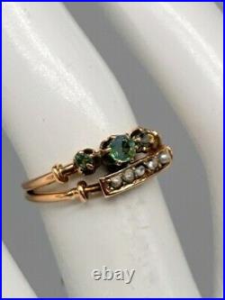 Antique Victorian 1860s. 65ct Natural Alexandrite Pearl 14k Yellow Gold Ring Set