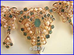 Antique Victorian 18K Emerald & Pearl Necklace & Bracelet Set