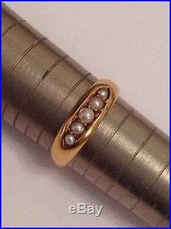 Antique Victorian 18ct Gold Graduated Seed Pearl Set Ring