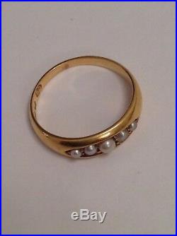 Antique Victorian 18ct Gold Graduated Seed Pearl Set Ring