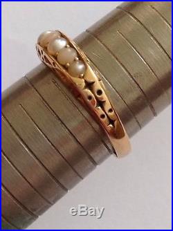 Antique Victorian 18ct Gold Pale Coral & Seed Pearl Set Ring Circa 1880