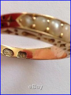 Antique Victorian 18ct Gold Pale Coral & Seed Pearl Set Ring Circa 1880