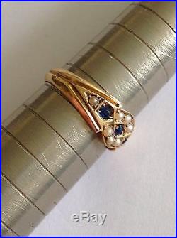Antique Victorian 18ct Natural Sapphire & Seed Pearl Set Ring
