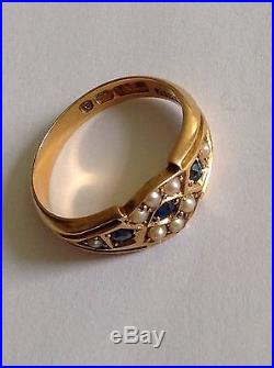 Antique Victorian 18ct Natural Sapphire & Seed Pearl Set Ring