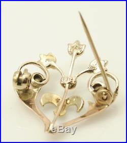 Antique Victorian 9carat 9k Gold & Seed Pearl Set Heart Shape Brooch