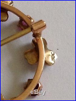 Antique Victorian 9ct Gold Almandine Garnet & Seed Pearl Set Brooch