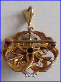 Antique Victorian 9ct Gold & Natural Seed Pearl Set Pendant / Brooch