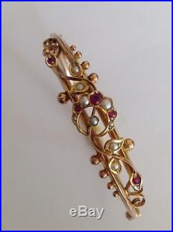 Antique Victorian 9ct Gold Ruby & Seed Pearl Set Hinged Bangle