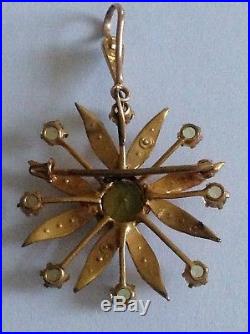 Antique Victorian 9ct Gold Seed Pearl & Peridot Set Star Pendant Brooch