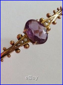Antique Victorian 9ct Rose Gold Amethyst & Seed Pearl Set Hinged Bangle