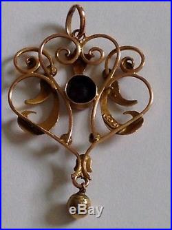 Antique Victorian 9ct Rose Gold Amethyst & Seed Pearl Set Scrolled Pendant