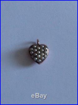 Antique Victorian 9ct Rose Gold & Seed Pearl Pave Set Heart Pendant