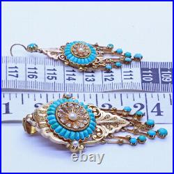 Antique Victorian Earrings Pendant Brooch Gold Turquoise Diamonds Pearls (6787)