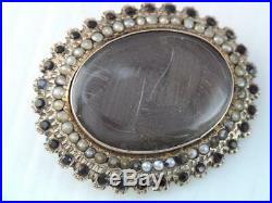 Antique Victorian Gf Mourning Hair Pearl Black Stone Pin & Earrings Set