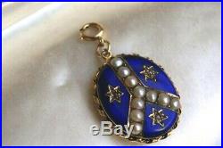 Antique Victorian Gold Enamel Star Set Diamond & Pearl Photo Locket Pendant
