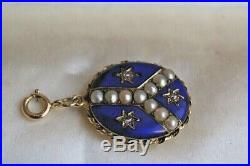 Antique Victorian Gold Enamel Star Set Diamond & Pearl Photo Locket Pendant