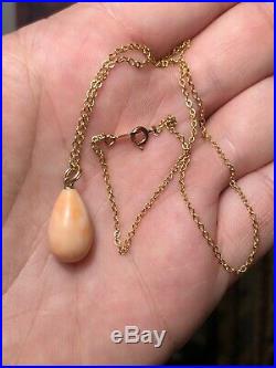 Antique Victorian Gold Filled Coral Pendant Drop Earrings & Necklace Set
