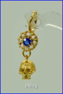 Antique Victorian Memento Mori Skull 14k Gold&Sea Pearls&Sapphires Earrings set