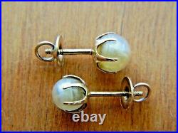 Antique Victorian Ostby Barton 10k Gold Claw Set Pearl Screw-post Stud Earrings