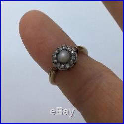 Antique Victorian Pearl & Diamond Cluster Ring Band Set In 18ct Yellow Gold