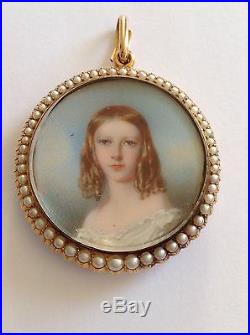 Antique Victorian Portrait Miniatures 15ct Gold Natural Seed Pearl Set Locket