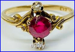 Antique Victorian Ruby (. 75c) Ring with Seed Pearls Set in 10k Solid Gold (Size 8)