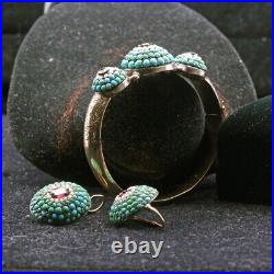Antique Victorian earrings bangle jewelry set gold turquoise garnet pearl (7289)