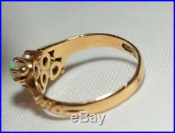 Antique Vintage 10k Gold Claw Set OPAL & PEARL Filigree Gemstone Ring Free Ship