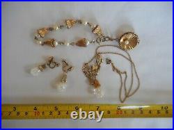 Antique Vintage Floating Opal 12k Gold Filled Necklace Earring Bracelet Set