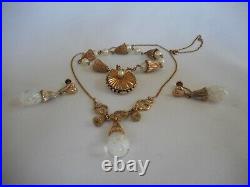 Antique Vintage Floating Opal 12k Gold Filled Necklace Earring Bracelet Set