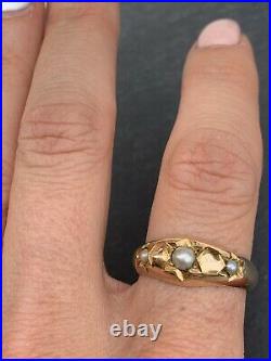 Antique Yellow Gold Pearl Star Set Chunky Band Ring