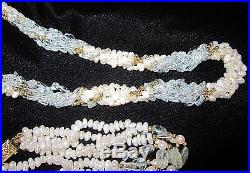 Aquamarine, Pearl & 14K Gold Beaded Necklace Set 27 (24 Twisted) 4 Strands