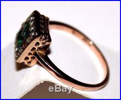 Art Deco 9 ct yellow gold emerald & seed pearl square set ring size M boxed