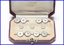 Art Deco Platinum Gold M. Pearl Diamond Cufflink Full Dress Set in Tiffany Co Box