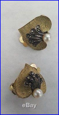 Art Deco Theodor Fahrner Sterling Gilt Gold Brooch & 2 Earring Sets w Pearls