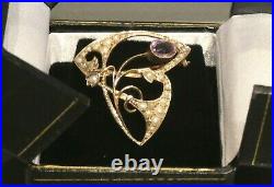 Art Nouveau Amethyst and Seed Pearl Brooch set in 9ct Gold
