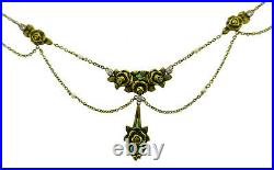 Art Nouveau Enamel Gold NECKLACE and EARRINGS Set with Diamond and Seed Pearl