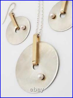 Artisan Signed B Levy Modernist Sterling 14K Gold Pearl Necklace Earring Set