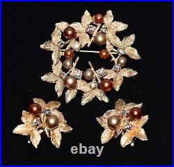 Astounding HOBE Golden CARMEL & CINNAMON Pearl & Rhinestone Goldtone Full SET