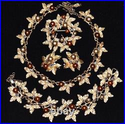 Astounding HOBE Golden CARMEL & CINNAMON Pearl & Rhinestone Goldtone Full SET