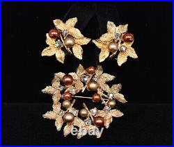 Astounding HOBE Golden CARMEL & CINNAMON Pearl & Rhinestone Goldtone Full SET