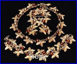 Astounding HOBE Golden CARMEL & CINNAMON Pearl & Rhinestone Goldtone Full SET